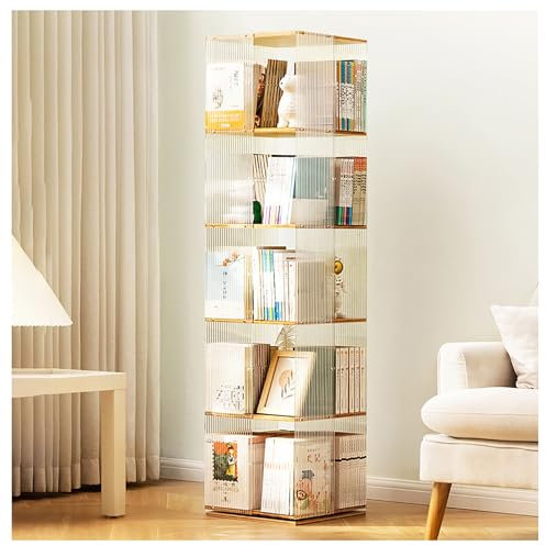 360° drehbares Bücherregal aus Bambus mit Streifen-Design, 5 Ebenen, vertikal, drehbar, Bücherregal, Ausstellungsregal