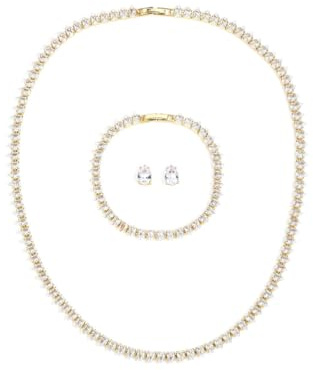 Hanaoops Parure Ensemble de Bijoux Femme 3 Pièces Zircon Cubique Acier Inoxydable Collier de Mariée Larme Pendentif Boucles D'oreilles Strass Bracelet Ensemble Bijoux Cadeau pour Mariage Soirée (JS)