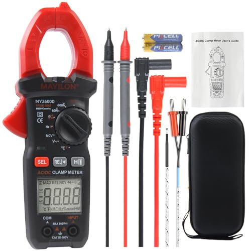 Digital Clamp Meter, MAYILON Multimeter Tester with 600A AC/DC Current, 600V AC/DC Voltage, Temperature, Continuity, Diode & NCV Detection, Professional Multimeter for Electricians & DI MY2600D