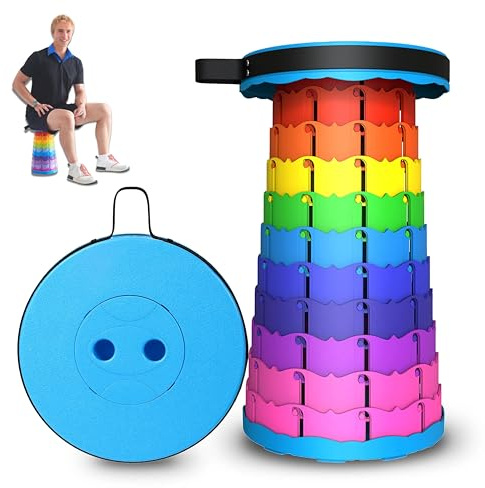 ADEPTNA Heavy Duty Portable Telescopic Folding Travel Stool Lightweight Yet More Sturdy Collapsible Stool Indoor Outdoor Camping BBQ Garden Fishing Hiking (RAINBOW)