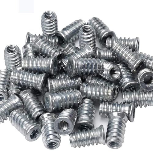 Visxcnu 30 PCS M6 Tuercas para Madera, Remaches de Tuerca, Insertos Tuerca M6, Tuercas de Rosca Hexagonal Aleación Zinc, InsercióN Roscadas de Acero al Carbono y Zinc,Insertos de Madera Surtidos