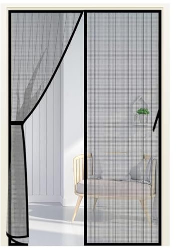 Wizvox Mosquiteras para Puertas, Cortina Antimoscas Puerta Exterior Bloquear Automáticamente,Manos Libres, Puerta De Pantalla Magnética para Balcón Corredera Terraza,Black-170×220cm