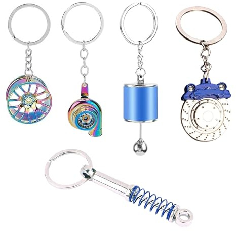 LightBeacon 5 Stück Autoteile Schlüsselanhänger, Turbolader Keychain, Metall Schlüsselanhänger für Auto Motorrad, Schalthebel Schlüsselanhänger, Geburtstagsgeschenk Kreatives Auto-Styling für Jungs