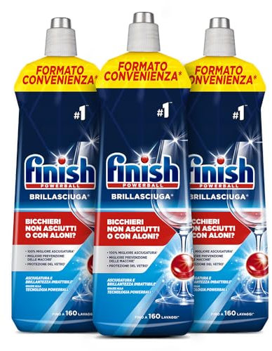 Finish Brillantante Lavastoviglie, 3 Confezioni da 800 ml di Brillasciuga, Additivo Lavastoviglie per Stoviglie Splendenti e Asciutte