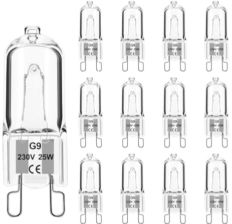 G9 Halogen Leuchtmittel 12 Stück, Halogenlampe 25 Watt 230V Warmweiß 2700K, Halogen G9 25W Kapsel Glühbirne Dimmbar für Deckenleuchten, Kristall Lampen, Kronleuchter, Öfen, Mikrowelle, Nicht Flimmern