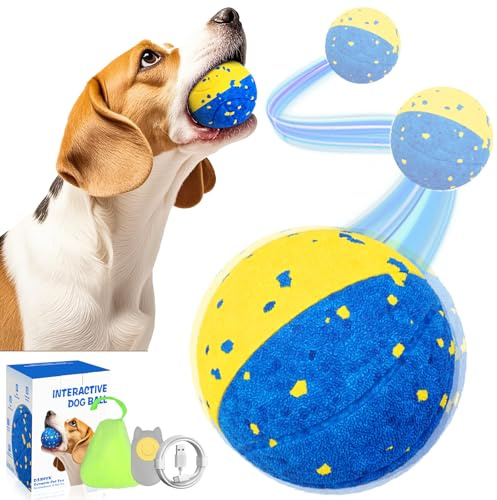 TGFIX ETPU Interaktives Hundespielzeug mit 3 Spielmodi IPX7 Aufbewahrungstasche, Unzerstörbar Hundeball Elektrisch, Selbstrollender Ball Hund Bewegt Sich(Blau&Geld)