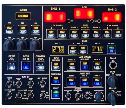 TechSpieler A107 MAX Light Overhead Panel für MSFS 2020/2024 (Backlit Edition), A32X Flight SIM Home Cockpit, Spiel für Flugsimulations-Enthusiasten