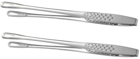 Healifty 2pcs Stainless Steel Food Tongs Kitchen Serving Clips Japanese Style BBQ Grill Cooking Tongs for Fried Fish and Steak