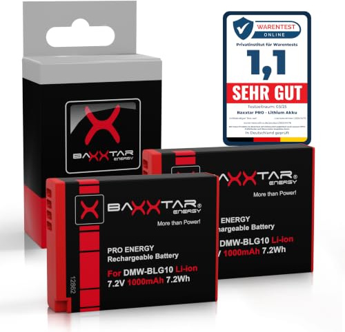 Baxxtar 2X Batteri för Panasonic DMW-BLG10 BLG10E DMC-GF6, 1000mAh | Batteri för Lumix GX9 GX80 GX7 G100 G110 TZ91 TZ96 TZ101 TZ202 LX100 II, Leica D-Lux 7