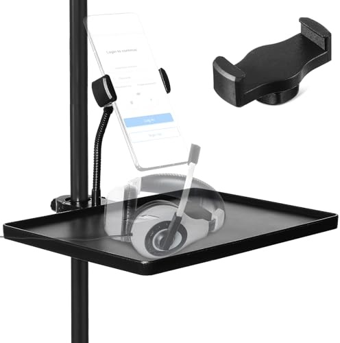 Microphone Stand Shelf Tray, Mic Stand Phone Holder Adjustable Clamp-On Rack Tray Holder Tripod Tray With Mobile Phone Holder For Live Streaming, Recording, Stage Performances-27 * 20CM