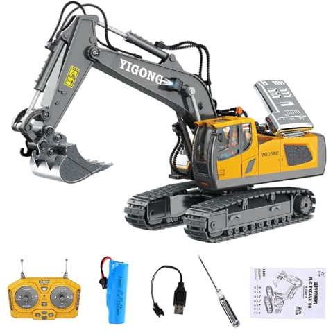 Lawnrden Excavador de Control Remoto, vehículos de construcción RC de aleación de aleación eléctrica con luz y Sonido, Juguete excavador de Choque Recargable para niños niños para, |.RC