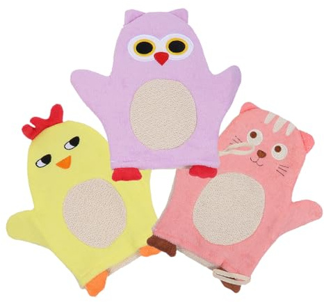 GARIOUANS 3 Stück Babywaschlappen aus Weicher Baumwolle mit Niedlichen Tiermotiven Duschhandschuh für Kinder Fördert Selbstständiges Baden für Zuhause und Reise