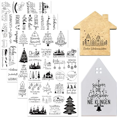 Tixlux 4 Stück Rub On Sticker, Folie Transferaufkleber 19x14cm für Glas, Handarbeiten, Dekoration, DIY-Kunsthandwerk, Geschenke Deko, Party Deko (Weihnachten Ⅱ)