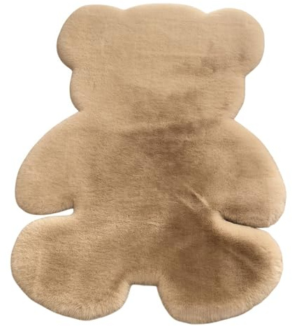 Xiyocadt Teppich Bärenform Fellteppich Hasenfell Imitat Kunstfell Kaninchenfell Sitzkissen Stuhlkissen Flauschig Wohnzimmer Weich Deko Waschbar Rechteckig (Khaki,60 * 80cm)