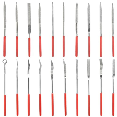 20 Stück Mini Diament Nadelfeilen Set, modellbau werkzeug 3d drucker zubehör Schlüsselfeilen mit Gummigriff, Mini Metall Riffelfeilen Werkzeuge für Holz Metall Glas Keramik