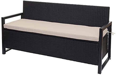 PROREGAL Poly-Rattan 3er Sitzbank | HxBxT 87x164x57cm | Gartenbank Truhenbank | Anthrazit | Kissen Beige | Staufach Aufbewahrung Sitzkissen