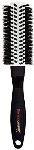 Denman Rund-Haar-Bürste Thermoceramic, zum Föhnen und Glätten mittellanger Haare, Keramikkörper mit Wildschweinborsten, Durchmesser 25/52 mm