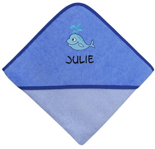 Wolimbo Kapuzenhandtuch personalisiert mit Namen und Motiv - blau - 80x80 cm - für Baby und Kinder