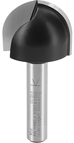 ENT 12300 Hohlkehlfräser HW, Schaft (S) 8 mm, Radius (R) 12,7 mm, Durchmesser (D) 25,4 mm, NL 19 mm, SL 32 mm, Holzbearbeitung, Oberfräse