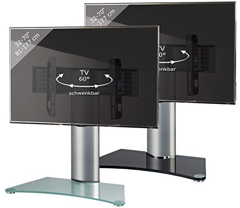 VCM TV Standfuß | Aufsatz Erhöhung | Alu Fernseh Ständer | ESG-Sicherheitsglas | Maße ca. H. 74 x B. 80 x T. 40 cm - WindoxaMaxi Schwarzglas