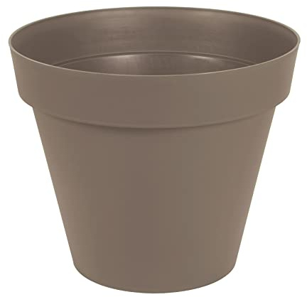 EDA - Pot de Fleur Rond Toscane Ø 80 cm - 170 L - Intérieur & Extérieur - Zone de rétention d'eau pour Limiter l'Arrosage - Plastique Recyclé - Ø 79 x H.66 cm - Taupe