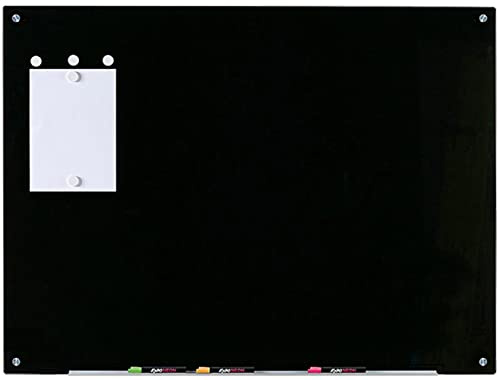 Audio-Visual Direct Magnetic Black Glass Dry-Erase Board Set - 80 x 110 cm - Includes Board, 2 Magnets, and Aluminium Marker Tray
