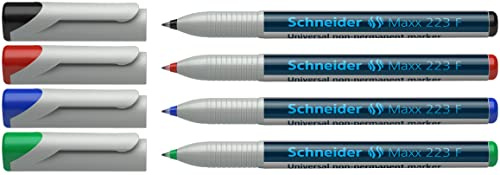 Schneider OHP-Marker 223 non-permanent F, 0,7 mm, feucht abwischbar, 4er Etui, grau