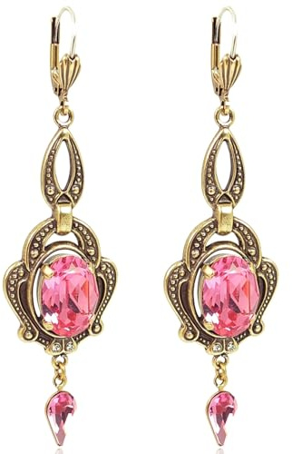 Chandelier Ohrringe Gold Rosa Vintage Kristall NOBEL SCHMUCK