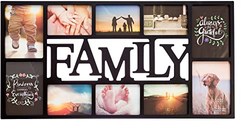Kiera Grace Family 10 Opening Collage Frame - 15 by 29, Fits 4 - 5 x 7 and 6 - 4 x 6 Photos, Black