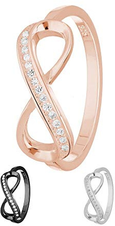 Treuheld® | Ring - Unendlichkeit/Infinity | 925 Sterling Silver | in Roségold mit Zirkonia - Kristallen | Ringgröße 54 | Breite 2mm | Damen
