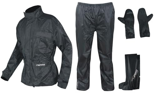 A-Pro Anti Pioggia Tuta 4 Pezzi Impermeabile Giacca Pantaloni Copri Stivali Guanti Outdoor Moto (L)