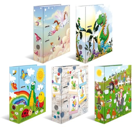 HERMA Ordner A4 Kindermotive Set, 10 Stück, 7 cm breit, Ringordner mit Kindergarten Motiv, bunter Aktenordner mit Innendruck für Jungen, Mädchen und Kinder