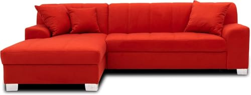 DOMO. collection Ecksofa Capri, Sofa in L-Form, Couch, Polsterecke, Eckcouch, Sofa-Garnitur, Longchair links 239 x 152 x 75 cm (BxTxH), rot | Longchair links im klassischen Design mit Chromfuß, komfortable L-Form, 239 x 152 x 75 cm (BxTxH)