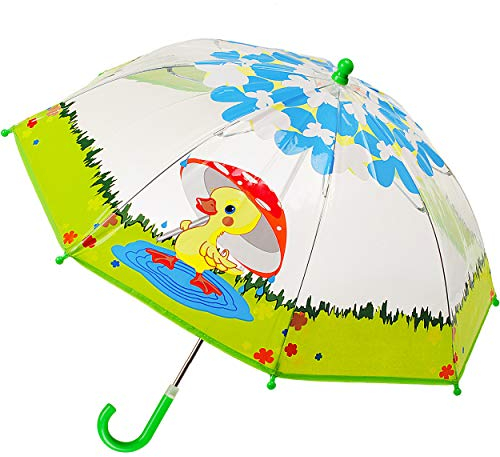 alles-meine.de GmbH Kinderschirm/Regenschirm - süße Ente - Ø 70 cm - durchsichtig & durchscheinend - transparent - Kinder - Stockschirm - groß mit Griff - Einklemmschutz - Rege..