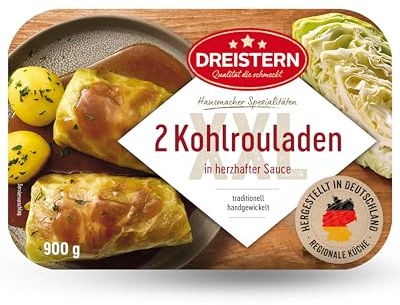 DREISTERN Kohlrouladen 900g I Mit würziger Fleischfüllung in Sauce I Herzhaftes Fertiggericht in Mikrowellenschale I Lange Haltbarkeit dank natürlicher Konservierung I Hausmacher Qualität