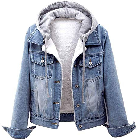 shownicer Damen Winter Jeansjacke Gefütterte Denim Jacket Jeans Jacke Mit Fell Mantel Warme Beiläuf Ige Winterjacke Mit Kapuze Revers Oberbekleidung