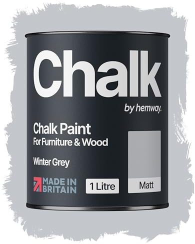 Hemway Chalk Paint Winter Grey 1L, Matt Finish Shabby Chic | Furniture Paint, Chalk Furniture & Walls, Quick Dry & 1 Coat