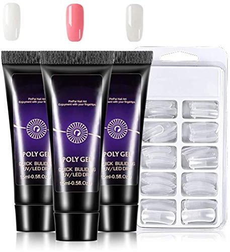 ADMOS 3 piezas de gel de extensión de uñas de 15 ml con 100 uñas postizas, kit de reconstrucción de uñas, juego de herramientas de decoración de uñas para principiantes