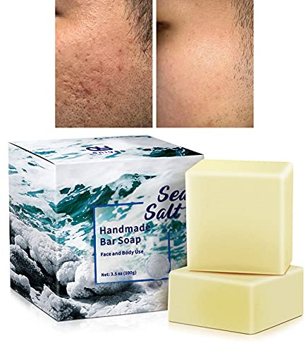 ONIYEA 2 PK Sea Salt Soap 3.5 Oz Each, Exfoliating Acne Deeply Clean Problem Skin, Natural Goat's Milk, All Skin Types, Face Wash Body Wash Skincare, Women Men Gift