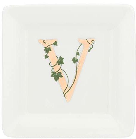 La Porcellana Bianca - Piattino Quadrato Lettera V - Arredo Casa, Cucina - Linea Adorato - Idea Regalo - Porcellana - 10x10xh1,5 cm
