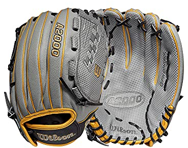 WILSON Damen 2022 A2000 FP V125 w (of) Softball, Grau/Schwarz/Gold – Spin Control und SuperSkin Handschuh, 12.5