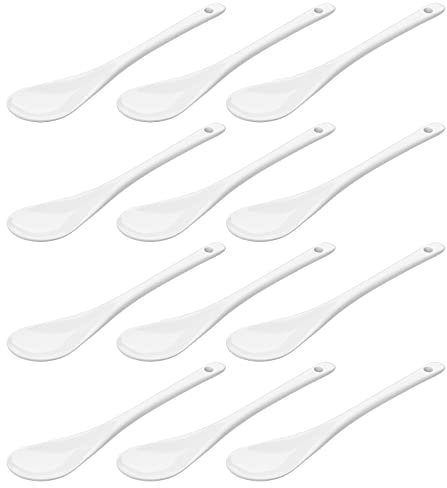 WELLGRO Eierlöffel aus Porzellan - weiße Porzellanlöffel, Kaffeelöffel, Teelöffel, Dessertlöffel, Eierbecher, Besteck, verschiedene Mengen wählbar, Stückzahl:12 Stück