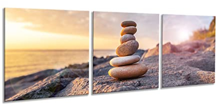 artissimo, Glasbild mehrteilig XXL, 3-teilig ca.150x50cm, AG5284A, Steine, Strand und Meer, Bild aus Glas, 3-Teiler, moderne Wanddekoration aus Glas, Wandbild, Wohnzimmer modern