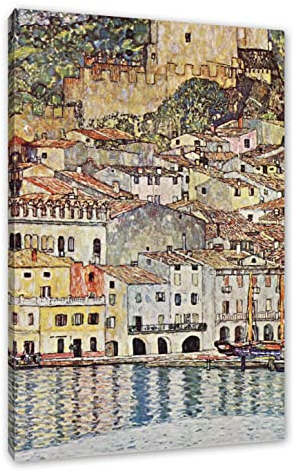 Pixxprint Gustav Klimt - Malcesine am Gardasee, Weiß, Größe: 120x80cm, Leinwandbild, fertig gespannt, Wandbild, Dekoration, Kunstdruck, kein Poster