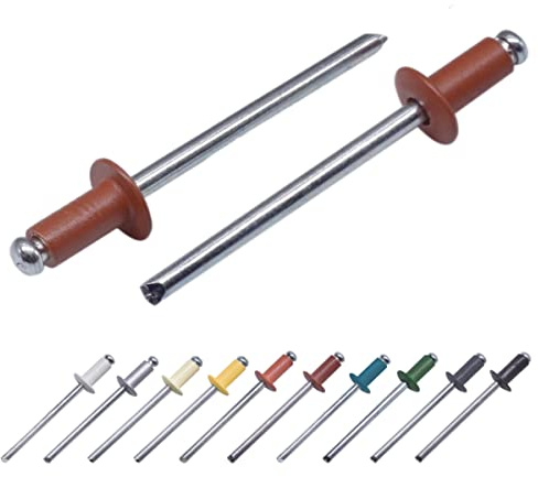 (100 Stück) Lackierte Blindnieten 3,2 x 8 mm, Kuppelkopf, DIN 7337, Aluminiumniete und Stahldorn, Popnieten (100, Kupferbraun RAL 8004)