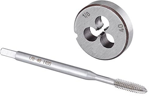 Burkit 0.3 cm-40 UN Gewindeschneider-Set rechts | 1/8 x 40 UN Maschinengewindebohrer und runde Schneideisen, zum Schneiden oder Reparieren von Gewinden auf Metall.