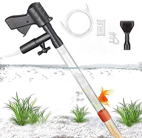 Fencelly Limpiador de grava de acuario 5 en 1, sifón manual, bomba rápida, universal, para acuario, cambio de agua, herramientas de limpieza, aspiradora de grava para acuario