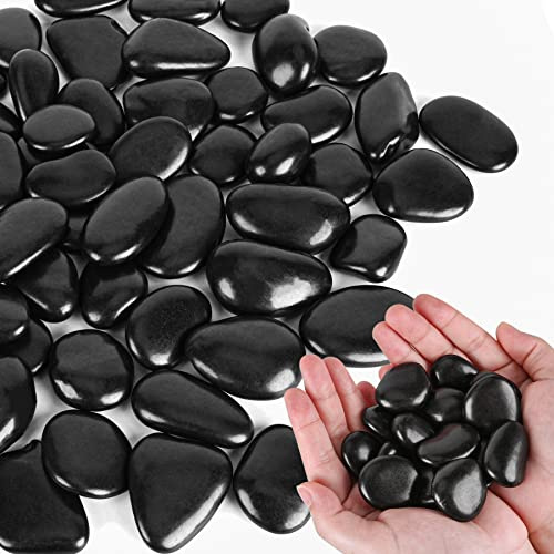 Black Pebbles for Indoor Plants 3.5 LB Small River Rocks 1-1.5 Polished Decorative Stones Smooth Aquarium Gravel for Fish Tank Vases Planters Outdoor Landscaping Garden (56oz)
