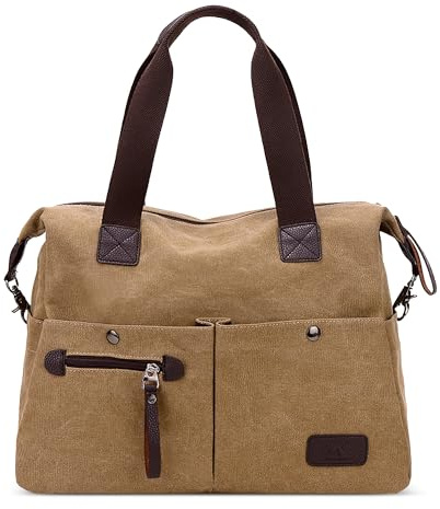 DIRRONA Moda Mujer Lona Bolso de Mano Bolso Bandolera de Lona Colegio Viaje Gran Capacidad Casual Bolsa de Vagabundo Bolsa de Mensajero Caqui