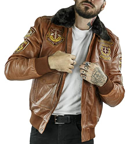 TruClothing.com Herren Bomberjacke Outwear Winddicht Air Force Aviator Distressed Echtleder Jacken Mantel